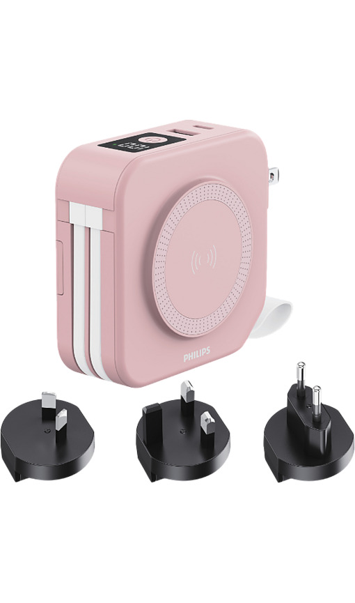 PHILIPS DLP4347CP/00 10.000 mAh Dahili USB-C, Lightning Kablolu MagSafe Hızlı Şarj Powerbank, Pembe
